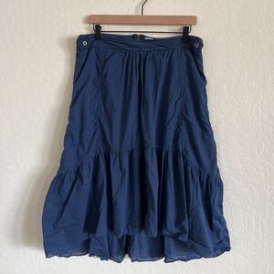Wrap London 100% Cotton Lightweight Tiered Midi Skirt US 12 Navy Blue Lagenlook